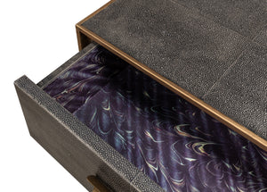 Sarreid Gideon Shagreen Console Table In Antique Grey With Gold Trim & Brass Knobs - Elegant Home Accent Grey  53553-1