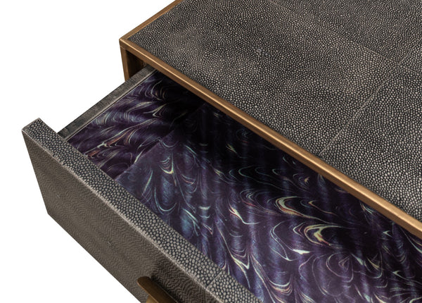 Sarreid Gideon Shagreen Console Table In Antique Grey With Gold Trim & Brass Knobs - Elegant Home Accent Grey  53553-1