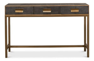 Sarreid Gideon Shagreen Console Table In Antique Grey With Gold Trim & Brass Knobs - Elegant Home Accent Grey  53553-1