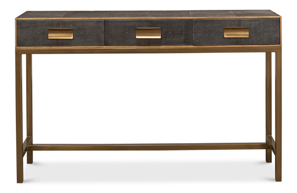 Sarreid Gideon Shagreen Console Table In Antique Grey With Gold Trim & Brass Knobs - Elegant Home Accent Grey  53553-1
