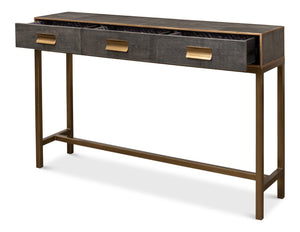 Sarreid Gideon Shagreen Console Table In Antique Grey With Gold Trim & Brass Knobs - Elegant Home Accent Grey  53553-1
