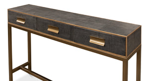 Sarreid Gideon Shagreen Console Table In Antique Grey With Gold Trim & Brass Knobs - Elegant Home Accent Grey  53553-1