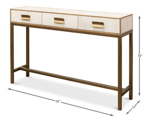 Sarreid Gideon Shagreen Console In Osprey White With Gold Leather Trim & Elegant Brass Knobs For Chic Style White  53553-4