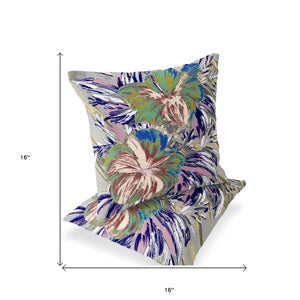Homeroots Set Of Two 16" X 16" Green And White Blown Seam Floral Indoor Outdoor Throw Pillow  Polyester 535530