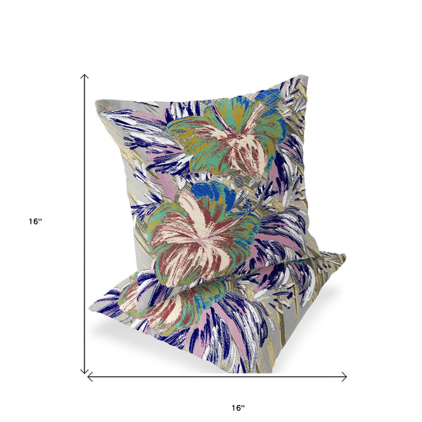 Homeroots Set Of Two 16" X 16" Green And White Blown Seam Floral Indoor Outdoor Throw Pillow  Polyester 535530