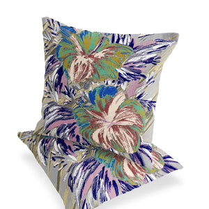 Homeroots Set Of Two 16" X 16" Green And White Blown Seam Floral Indoor Outdoor Throw Pillow  Polyester 535530