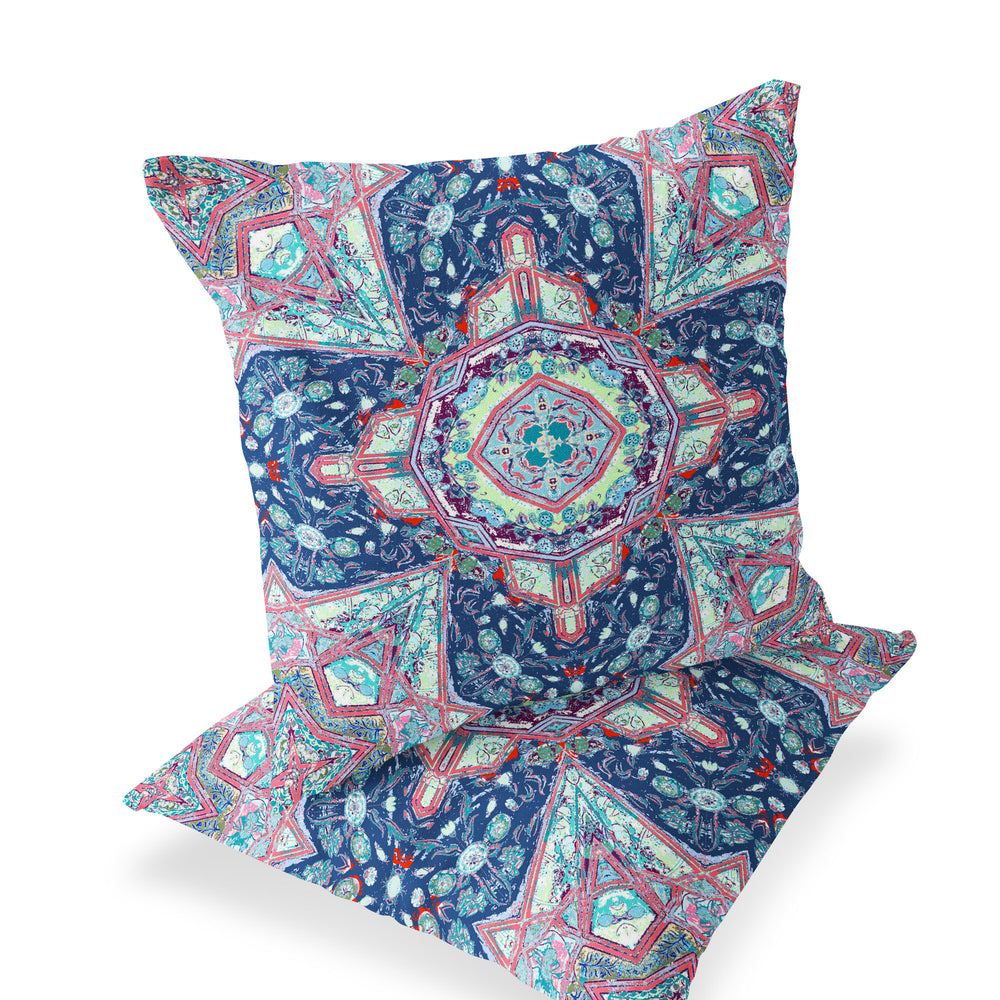 Homeroots Set Of Two 16" X 16" Blue And Pink Blown Seam Floral Indoor Outdoor Throw Pillow  Polyester 535533