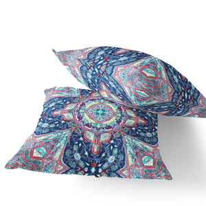 Homeroots Set Of Two 16" X 16" Blue And Pink Blown Seam Floral Indoor Outdoor Throw Pillow  Polyester 535533