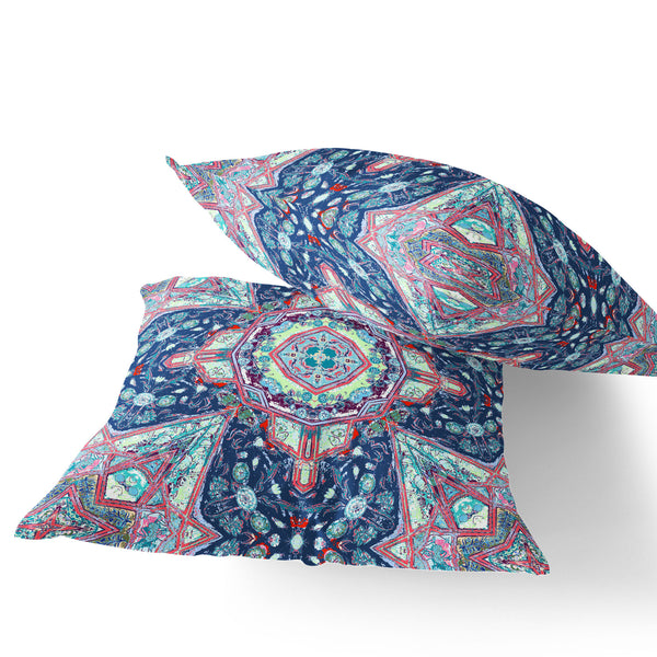 Homeroots Set Of Two 16" X 16" Blue And Pink Blown Seam Floral Indoor Outdoor Throw Pillow  Polyester 535533