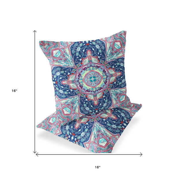 Homeroots Set Of Two 16" X 16" Blue And Pink Blown Seam Floral Indoor Outdoor Throw Pillow  Polyester 535533