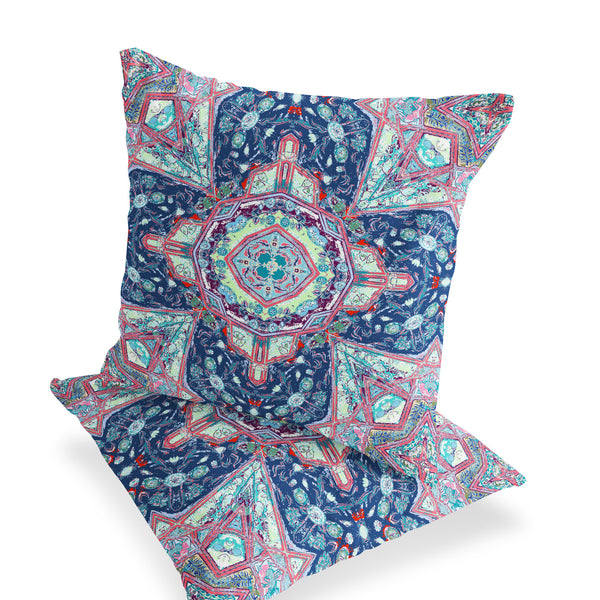 Homeroots Set Of Two 16" X 16" Blue And Pink Blown Seam Floral Indoor Outdoor Throw Pillow  Polyester 535533