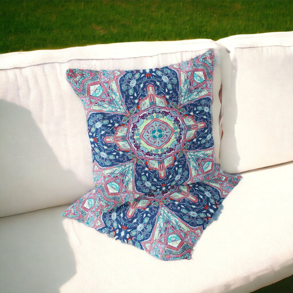 Homeroots Set Of Two 16" X 16" Blue And Pink Blown Seam Floral Indoor Outdoor Throw Pillow  Polyester 535533