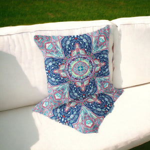 Homeroots Set Of Two 16" X 16" Blue And Pink Blown Seam Floral Indoor Outdoor Throw Pillow  Polyester 535533