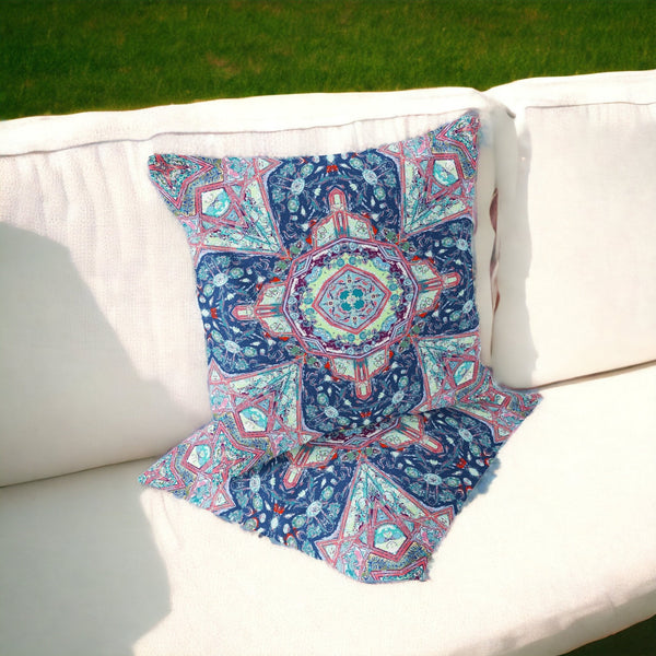 Homeroots Set Of Two 16" X 16" Blue And Pink Blown Seam Floral Indoor Outdoor Throw Pillow  Polyester 535533
