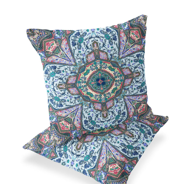 Homeroots Set Of Two 16" X 16" Blue And Pink Blown Seam Floral Indoor Outdoor Throw Pillow  Polyester 535534