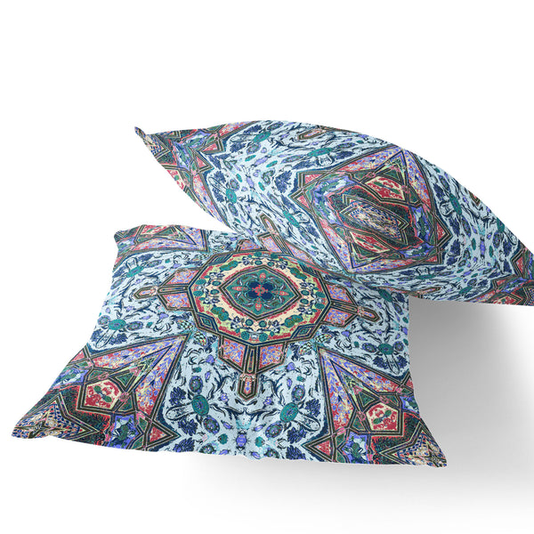 Homeroots Set Of Two 16" X 16" Blue And Pink Blown Seam Floral Indoor Outdoor Throw Pillow  Polyester 535534