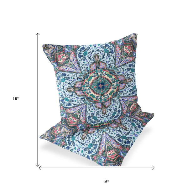 Homeroots Set Of Two 16" X 16" Blue And Pink Blown Seam Floral Indoor Outdoor Throw Pillow  Polyester 535534
