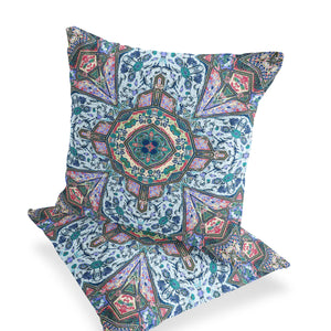 Homeroots Set Of Two 16" X 16" Blue And Pink Blown Seam Floral Indoor Outdoor Throw Pillow  Polyester 535534