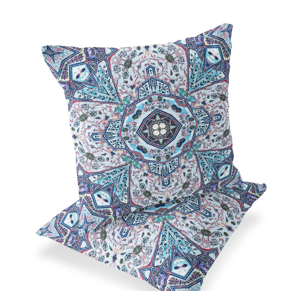 Homeroots Set Of Two 16" X 16" Blue And Gray Blown Seam Floral Indoor Outdoor Throw Pillow  Polyester 535535
