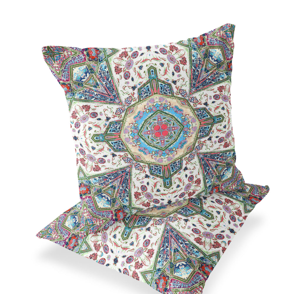 Homeroots Set Of Two 16" X 16" Pink And Green Blown Seam Floral Indoor Outdoor Throw Pillow  Polyester 535536