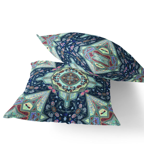Homeroots Set Of Two 16" X 16" Blue And Green Blown Seam Floral Indoor Outdoor Throw Pillow  Polyester 535537