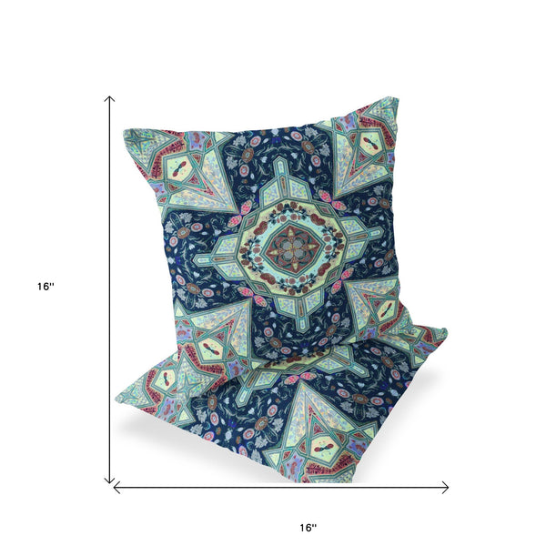 Homeroots Set Of Two 16" X 16" Blue And Green Blown Seam Floral Indoor Outdoor Throw Pillow  Polyester 535537