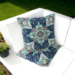 Homeroots Set Of Two 16" X 16" Blue And Green Blown Seam Floral Indoor Outdoor Throw Pillow  Polyester 535537