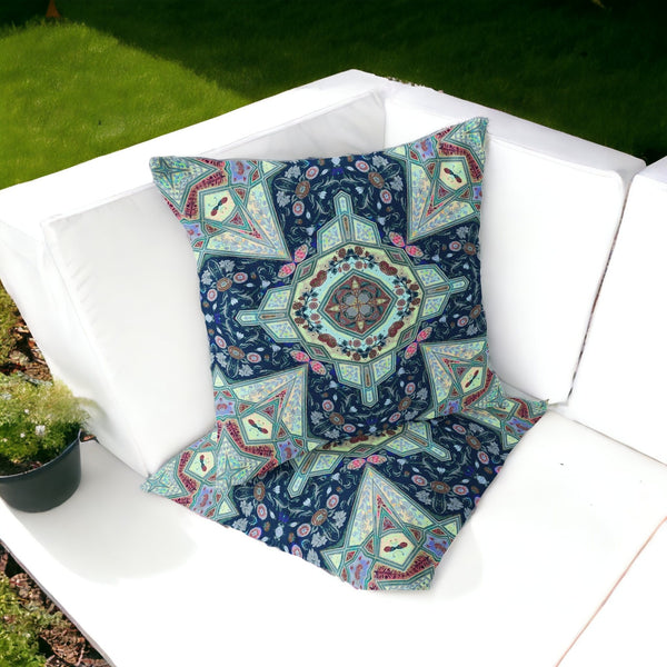 Homeroots Set Of Two 16" X 16" Blue And Green Blown Seam Floral Indoor Outdoor Throw Pillow  Polyester 535537