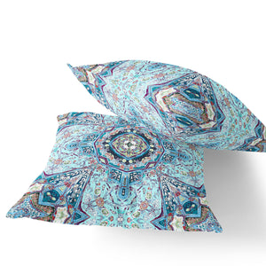 Homeroots Set Of Two 16" X 16" Blue And Pink Blown Seam Floral Indoor Outdoor Throw Pillow  Polyester 535539