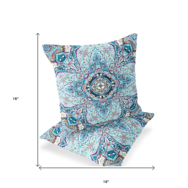 Homeroots Set Of Two 16" X 16" Blue And Pink Blown Seam Floral Indoor Outdoor Throw Pillow  Polyester 535539