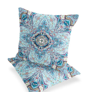 Homeroots Set Of Two 16" X 16" Blue And Pink Blown Seam Floral Indoor Outdoor Throw Pillow  Polyester 535539