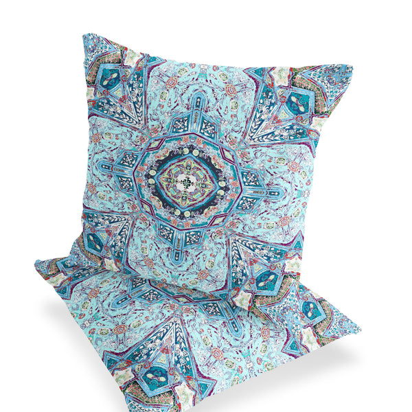 Homeroots Set Of Two 16" X 16" Blue And Pink Blown Seam Floral Indoor Outdoor Throw Pillow  Polyester 535539