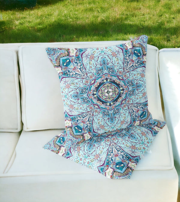 Homeroots Set Of Two 16" X 16" Blue And Pink Blown Seam Floral Indoor Outdoor Throw Pillow  Polyester 535539