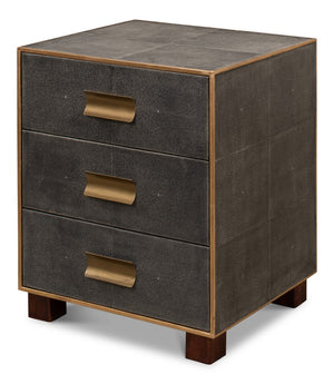 Sarreid Gideon Shagreen 3 Drawer Side Table With Gold Trim And Brass Knobs In Antique Grey Finish Grey  53554-1