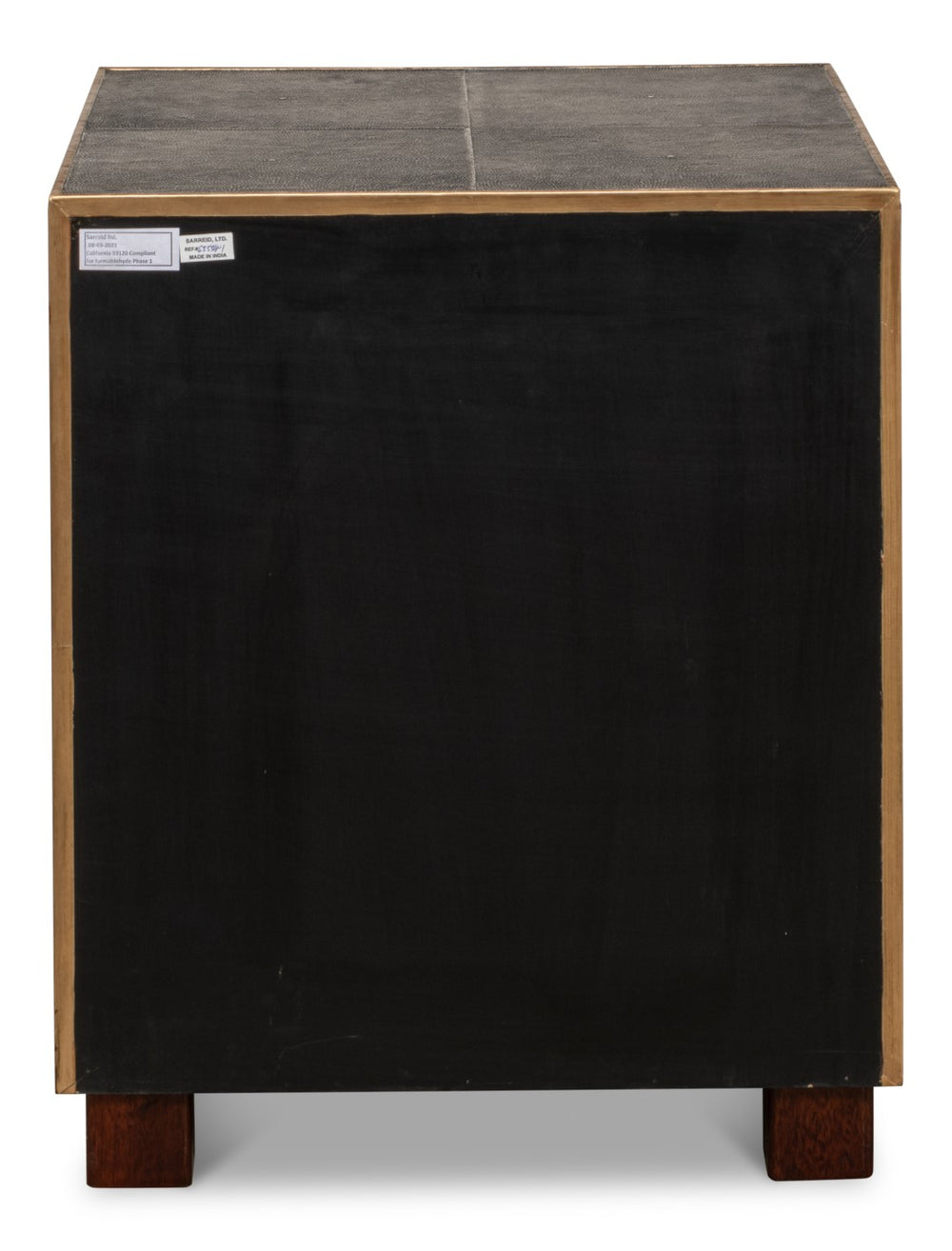 Sarreid Gideon Shagreen 3 Drawer Side Table With Gold Trim And Brass Knobs In Antique Grey Finish Grey  53554-1