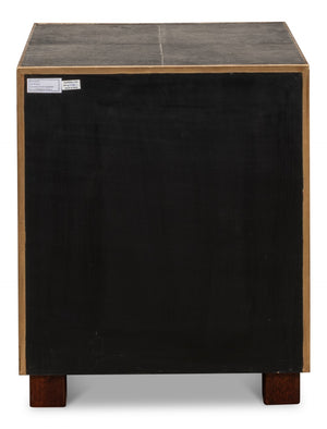 Sarreid Gideon Shagreen 3 Drawer Side Table With Gold Trim And Brass Knobs In Antique Grey Finish Grey  53554-1