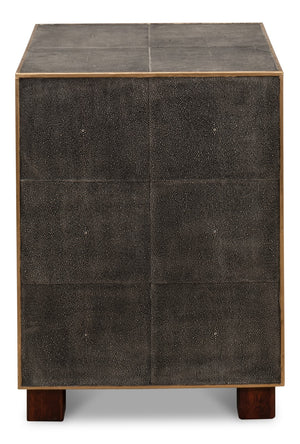 Sarreid Gideon Shagreen 3 Drawer Side Table With Gold Trim And Brass Knobs In Antique Grey Finish Grey  53554-1