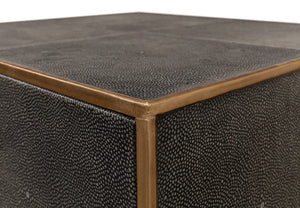 Sarreid Gideon Shagreen 3 Drawer Side Table With Gold Trim And Brass Knobs In Antique Grey Finish Grey  53554-1