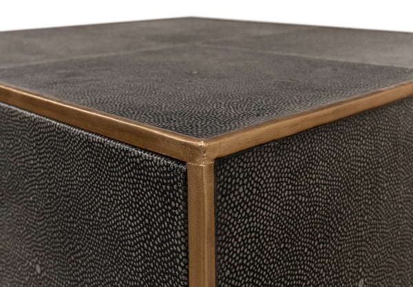 Sarreid Gideon Shagreen 3 Drawer Side Table With Gold Trim And Brass Knobs In Antique Grey Finish Grey  53554-1