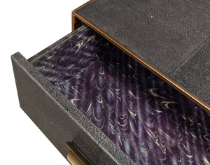 Sarreid Gideon Shagreen 3 Drawer Side Table With Gold Trim And Brass Knobs In Antique Grey Finish Grey  53554-1