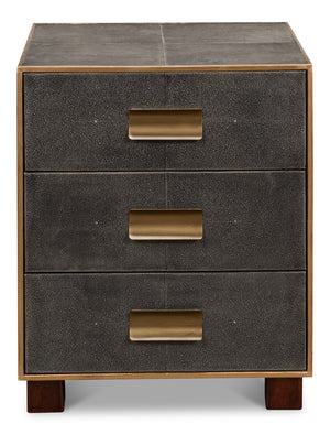 Sarreid Gideon Shagreen 3 Drawer Side Table With Gold Trim And Brass Knobs In Antique Grey Finish Grey  53554-1