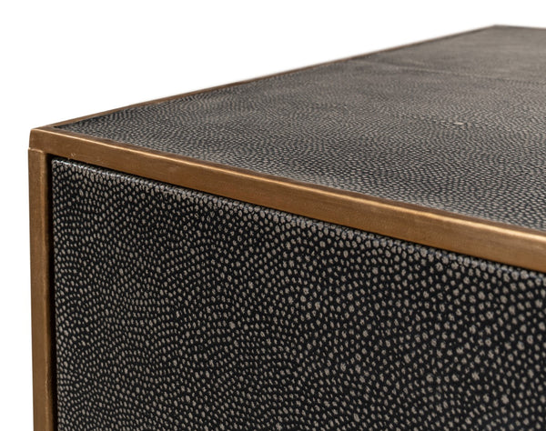 Sarreid Gideon Shagreen 3 Drawer Side Table With Gold Trim And Brass Knobs In Antique Grey Finish Grey  53554-1