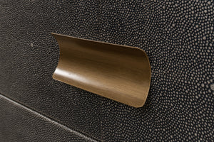 Sarreid Gideon Shagreen 3 Drawer Side Table With Gold Trim And Brass Knobs In Antique Grey Finish Grey  53554-1