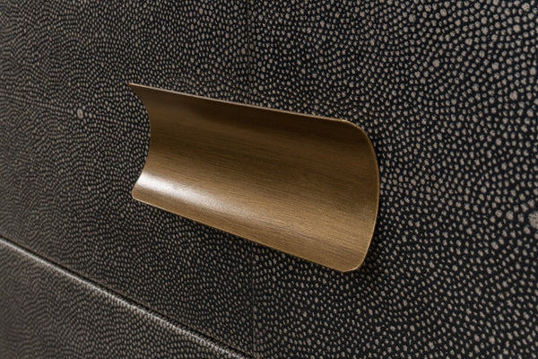 Sarreid Gideon Shagreen 3 Drawer Side Table With Gold Trim And Brass Knobs In Antique Grey Finish Grey  53554-1