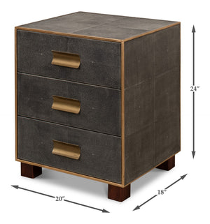 Sarreid Gideon Shagreen 3 Drawer Side Table With Gold Trim And Brass Knobs In Antique Grey Finish Grey  53554-1