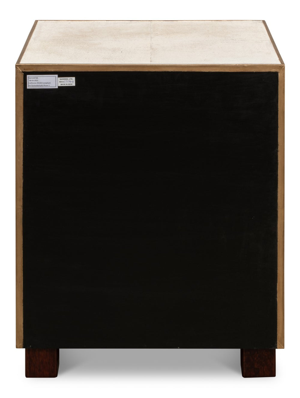 Sarreid Shagreen 3 Drawer Side Table - Elegant Osprey White Finish With Gold Leather Trim & Brass Knobs White  53554-4