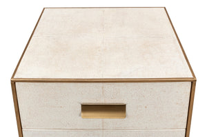 Sarreid Shagreen 3 Drawer Side Table - Elegant Osprey White Finish With Gold Leather Trim & Brass Knobs White  53554-4