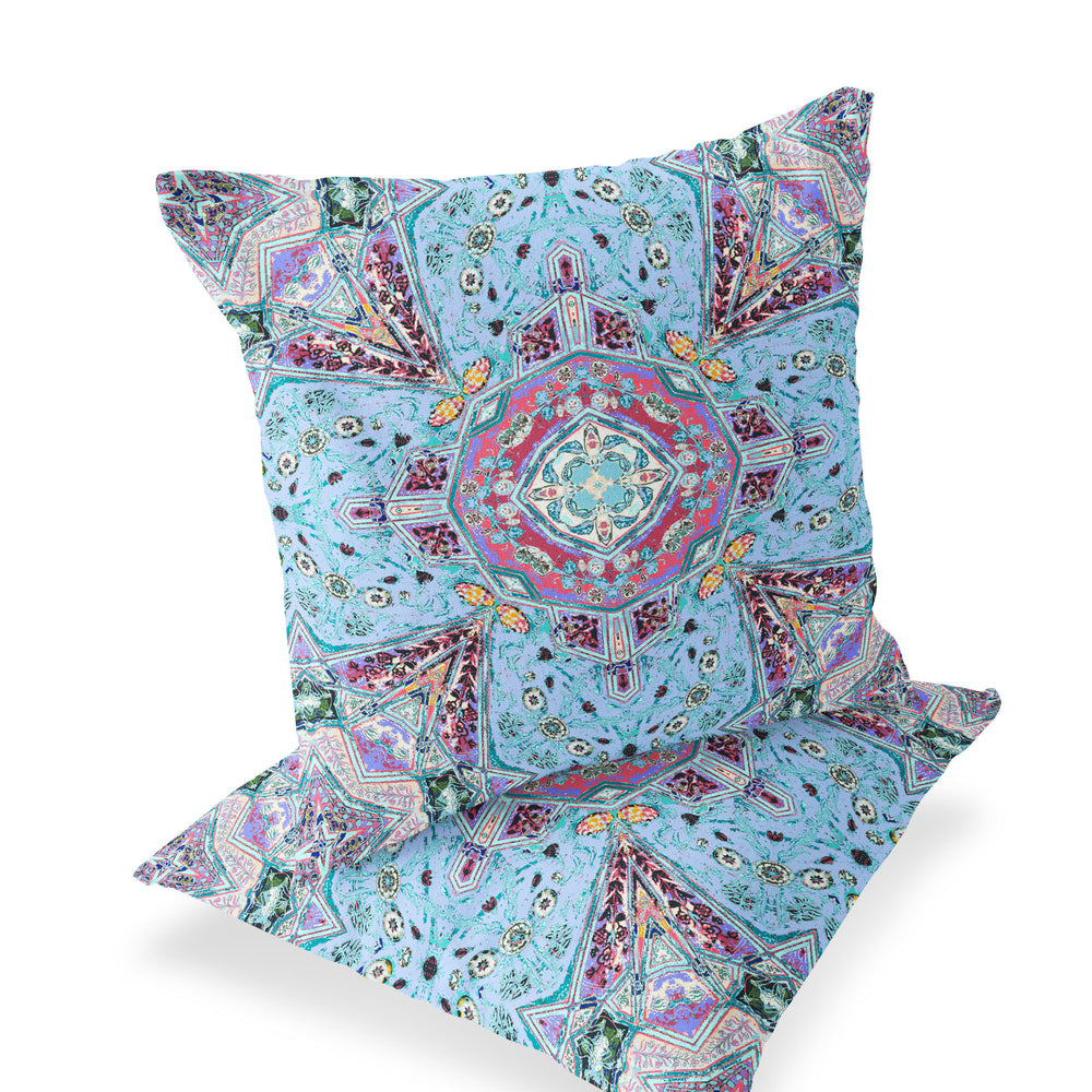 Homeroots Set Of Two 16" X 16" Blue And Green Blown Seam Floral Indoor Outdoor Throw Pillow  Polyester 535540