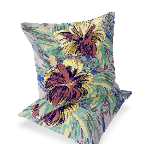 Homeroots Set Of Two 16" X 16" Green And Yellow Blown Seam Floral Indoor Outdoor Throw Pillow  Polyester 535541