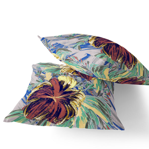 Homeroots Set Of Two 16" X 16" Green And Yellow Blown Seam Floral Indoor Outdoor Throw Pillow  Polyester 535541
